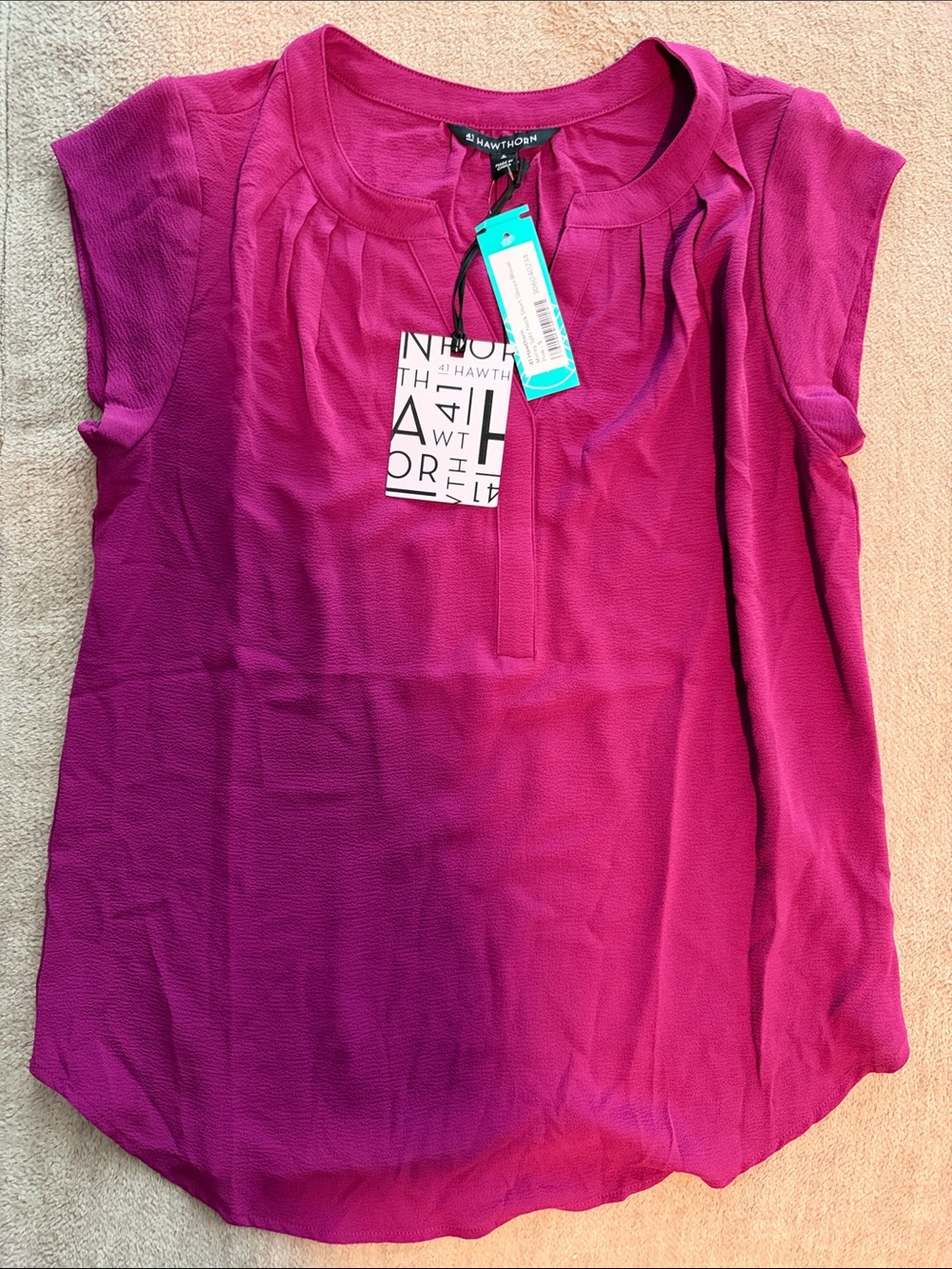 41 Hawthorn Magenta Pleated Cap-Sleeve Blouse